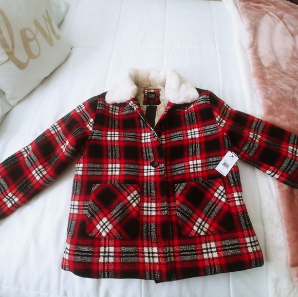 Volcom Jackets & Blazers - Volcom Stone Plaid Faux Fur Winter Coat/Jacket